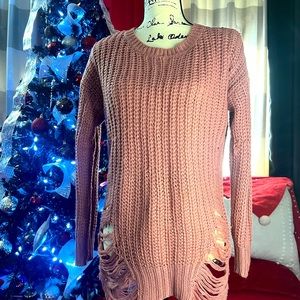 Distressed long sweater